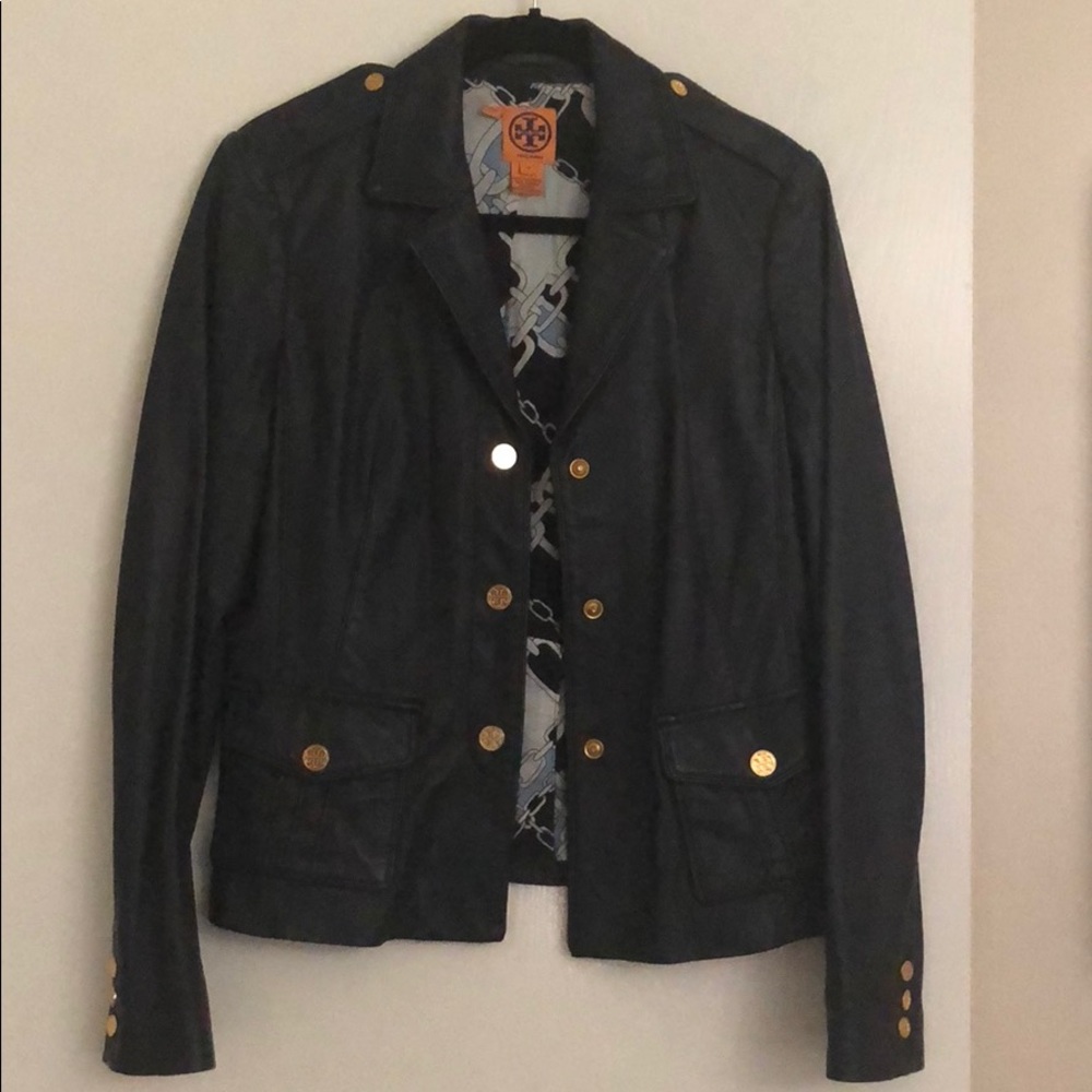 Authentic Tory Burch Navy leather jacket